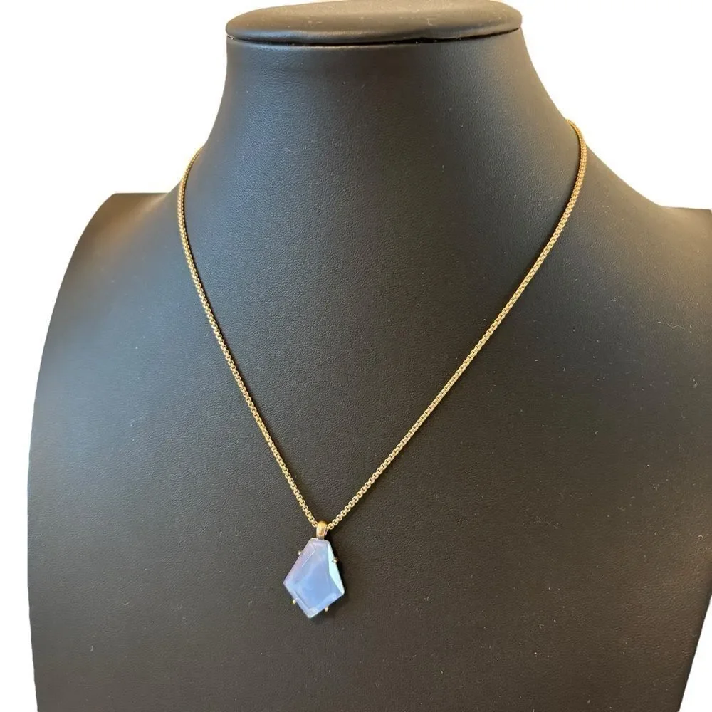Beautiful Light Blue Iridescent Pendant on Gold Tone Chain.